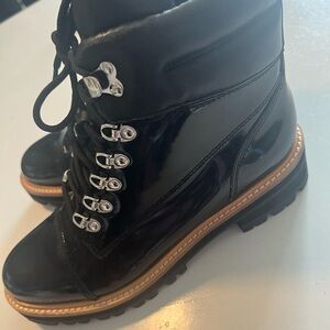 Marc Fisher LTD Mlinka Lace up Black Patent Leather Hiking Boots size 8